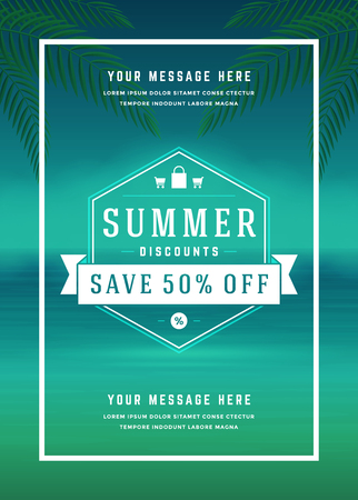 Summer Sale banner online shopping on beach backgroundのイラスト素材