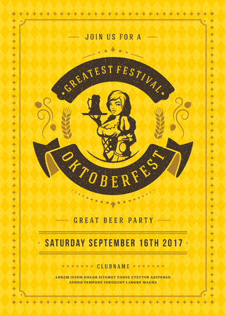 Oktoberfest beer festival celebration retro typography posterのイラスト素材