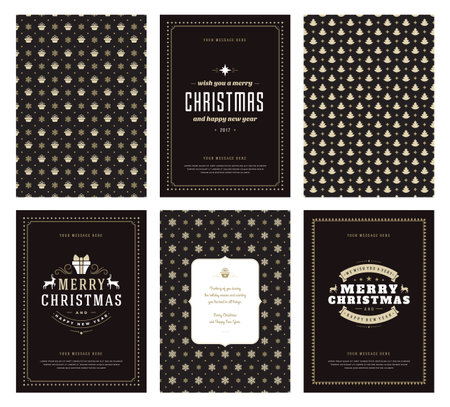 Merry Christmas greeting cards templates and patterns backgroundsのイラスト素材