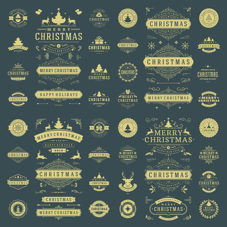 Christmas labels and badges vector design elements set.のイラスト素材