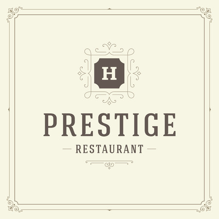 Ornament logo design template vector flourishes calligraphic vintage frame. Good for Luxury Crest, boutique brand, wedding shop, hotel sign.のイラスト素材