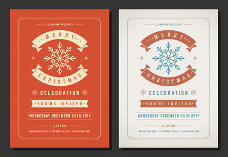 Christmas party invitation retro typography and decoration elements. Christmas holidays flyer or poster design. Vector illustration.のイラスト素材