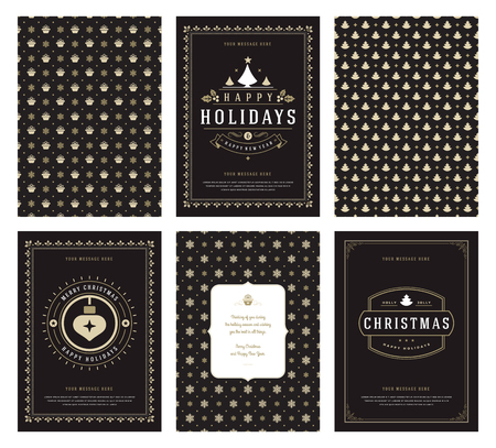 Merry Christmas greeting cards templates and golden patterns backgrounds, with place for Christmas holidays wish typographic design.Vector illustration.のイラスト素材