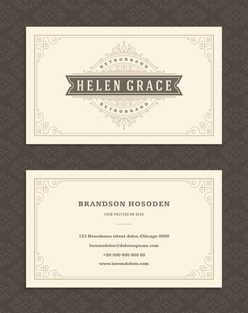 Luxury business card and vintage ornament icon vector template. Retro elegant flourishes ornamental frame design and pattern background.のイラスト素材