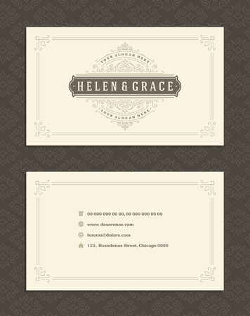 Luxury business card and vintage ornament icon vector template. Retro elegant flourishes ornamental frame design and pattern background.のイラスト素材