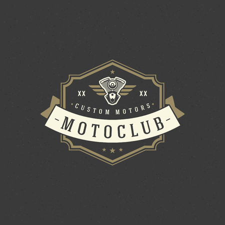 Moto club logo template vector design element vintage style for label or badge retro illustration. Motorcycle engine silhouette.のイラスト素材