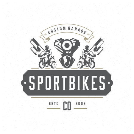 Sport motorcycle logo template vector design element vintage style for label or badge retro illustration. Motorcycle silhouette.のイラスト素材