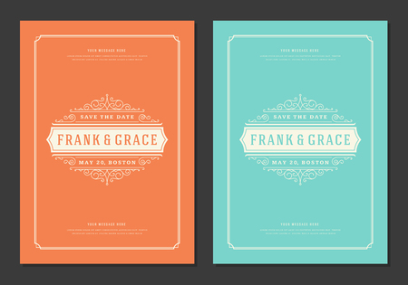 Wedding save the date invitation card vector illustration. Wedding invite title vintage design.のイラスト素材