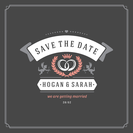 Wedding save the date invitation card vector illustration. Wedding invite title vintage design. Chalkboard style.のイラスト素材