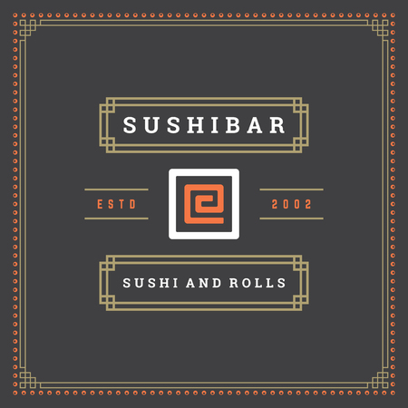 Sushi restaurant logo vector illustration. Japanese food, roll silhouette. Vintage typography badge design.のイラスト素材