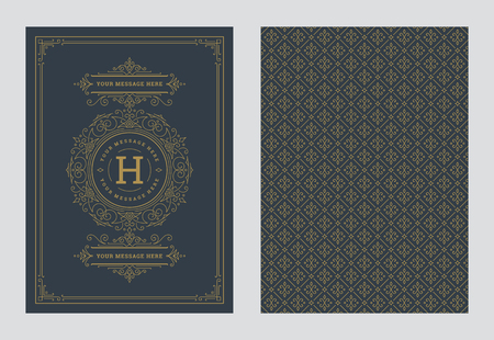 Vintage ornament greeting card vector template. Retro wedding invitation, advertising or other design and place for text. Flourishes ornamental frame and pattern background.のイラスト素材