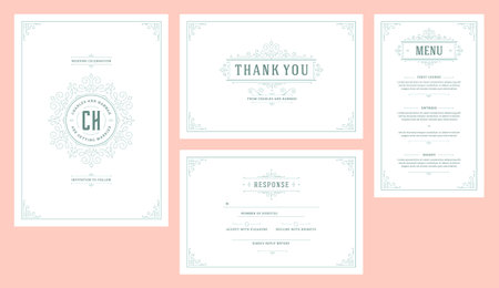 Set wedding flourishes ornaments invitations cards.のイラスト素材