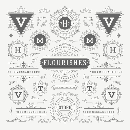 Vintage Vector Ornaments Decorations Design Elements. Flourishes calligraphic combinations  designのイラスト素材