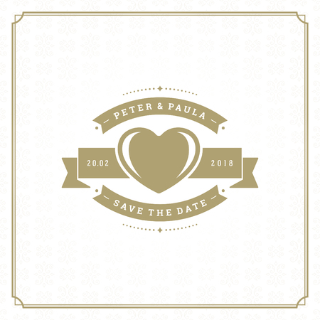 Wedding save the date invitation card vector illustration. Wedding invite title vintage design. Golden style and pattern background.のイラスト素材