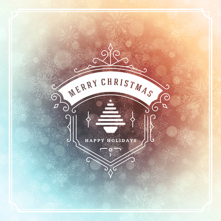 Christmas and new year retro typography label design and light with snowflakes. Holidays wish greeting card design and vintage ornament decoration. Vector background.のイラスト素材