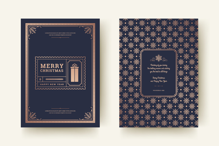 Christmas greeting card design template. Merry Christmas and holidays wishes retro typographic label and place for text with pattern background. Vector illustration.のイラスト素材