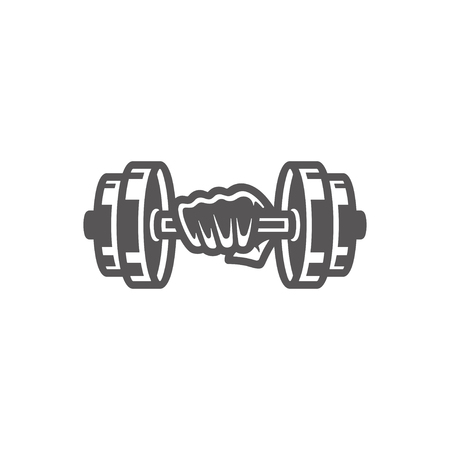 Hand holding dumbbell silhouette isolated on white background vector illustration.のイラスト素材