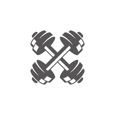 Crossed dumbbells silhouette isolated on white background vector illustration. Vector fitness gym equipment graphics illustration.のイラスト素材