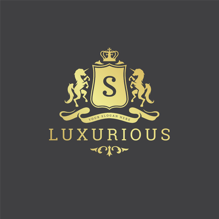 Luxury logo monogram crest template design vector illustration. Royal brand vintage vignette ornaments.のイラスト素材