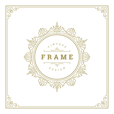Vintage flourishes ornament frame template vector illustration. Victorian borders for greeting cards, wedding invitations, advertising or other design and place for text.のイラスト素材