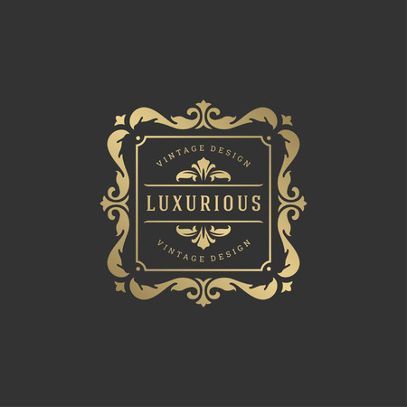 Luxury logo crest template design vector illustration. Royal brand vintage vignette ornaments frame.のイラスト素材