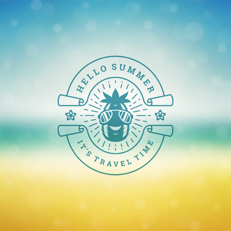 Summer holidays label or badge typography slogan design for poster or greeting card vector illustration. Pineapple symbol.のイラスト素材