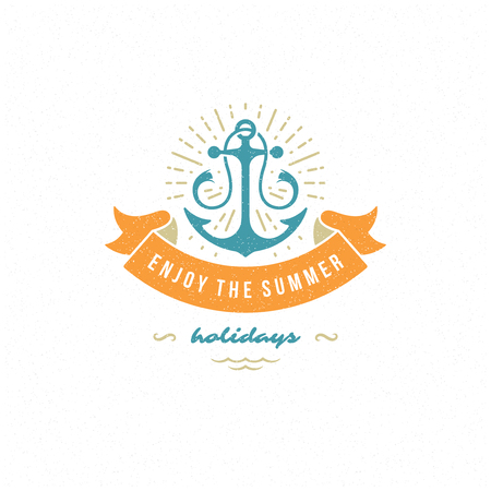 Summer holidays label or badge typography slogan design for poster or greeting card vector illustration. Anchor symbol.のイラスト素材