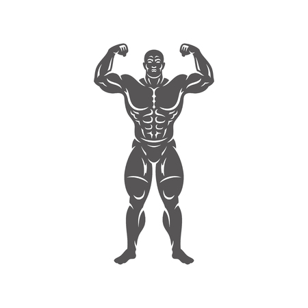 Bodybuilder man silhouette isolated on white background vector illustration. Vector fitness gym graphics illustration.のイラスト素材