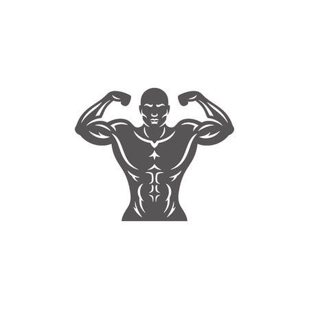 Bodybuilder man silhouette isolated on white background vector illustration. Vector fitness gym graphics illustration.のイラスト素材