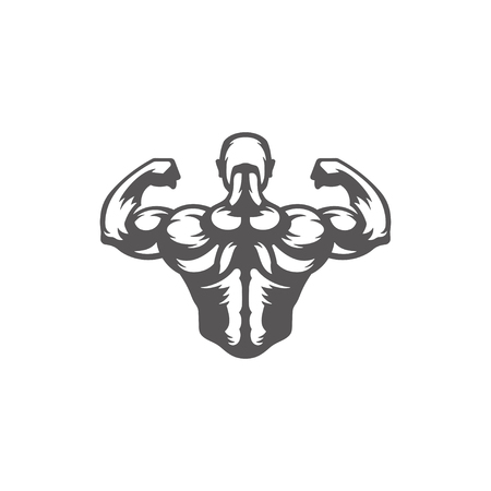 Bodybuilder man silhouette isolated on white background vector illustration. Vector fitness gym graphics illustration.のイラスト素材