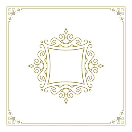 Vintage flourishes ornament swirls lines frame template vector illustration.のイラスト素材