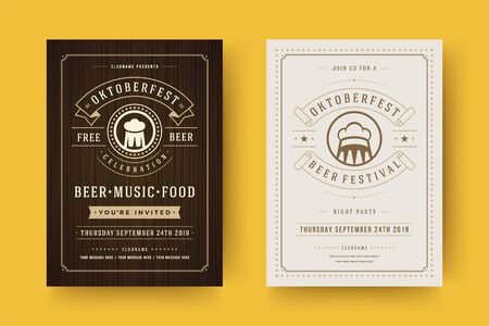 Oktoberfest flyers or posters retro typography templates willkommen zum beer festival celebrationのイラスト素材