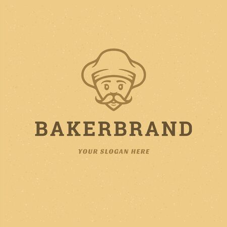 Bakery badge or label retro illustration baker man or chef in hat silhouette for bake house.のイラスト素材