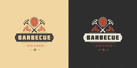 Barbecue logo vector illustration grill house or bbq restaurant menu emblem meat steak silhouetteのイラスト素材