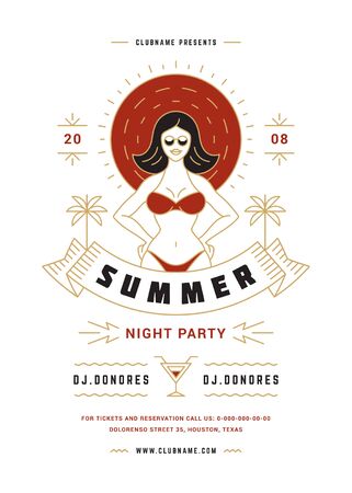 Summer beach party flyer or poster template modern line typography style design.のイラスト素材
