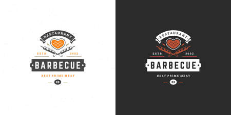 Barbecue logo vector illustration grill house or bbq restaurant menu emblem meat steak silhouetteのイラスト素材