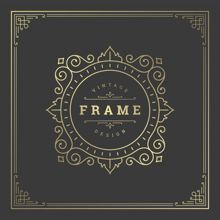 Vintage flourishes ornament swirls lines frame template vector illustration victorian ornate border for greeting cardsのイラスト素材