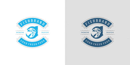 Seafood logo or sign vector illustration fish market and restaurant emblem template design tuna fish silhouetteのイラスト素材