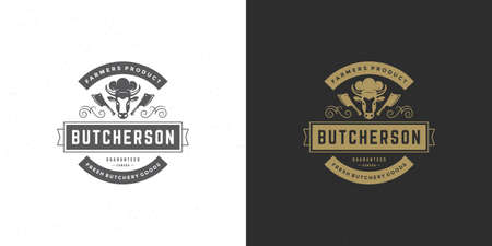 Butcher shop logo vector illustration cow head silhouette good for farm or restaurant badgeのイラスト素材