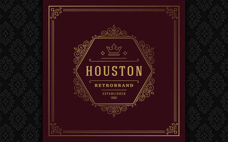 Vintage logo elegant flourishes line art graceful ornaments victorian style vector template designのイラスト素材