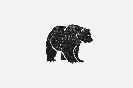 Black silhouette of bear as symbol of wild fauna in nature hand drawn stamp effect vector illustration.のイラスト素材