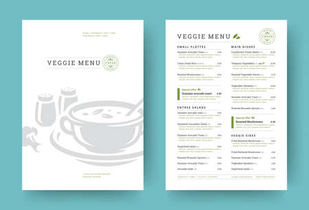 Vegetarian restaurant menu layout design brochure or food flyer template vector illustration.のイラスト素材