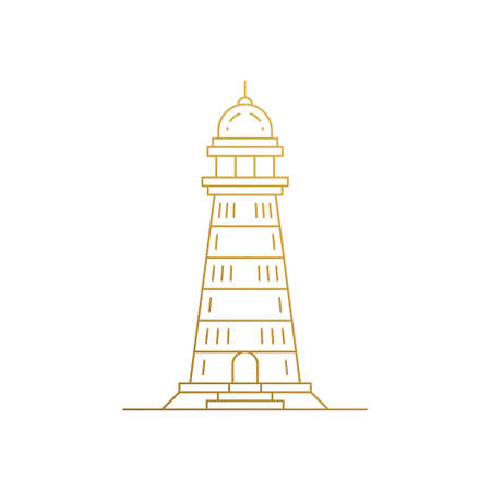 Outline icon of traditional lighthouse hand drawn with thin linesのイラスト素材