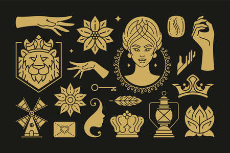 Esoteric magic and witch vector design elements set with female hands gestures.のイラスト素材