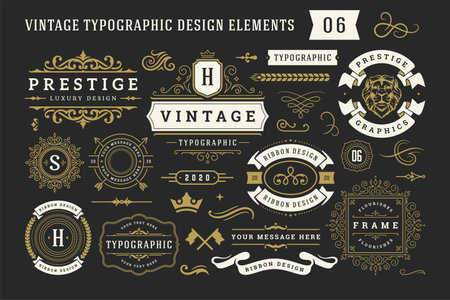 Vintage typographic decorative ornament design elements set vector illustrationのイラスト素材