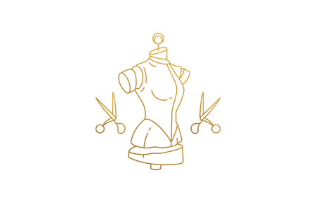 Mannequin and scissors silhouette linear vector illustration.のイラスト素材