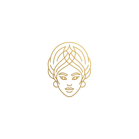 Outline female face logo in circle hand drawn with thin linesのイラスト素材