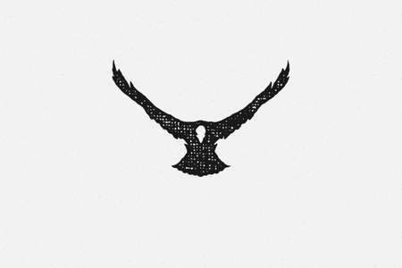 Black silhouette wild eagle soaring in sky in countryside hand drawn stamp effect vector illustrationのイラスト素材