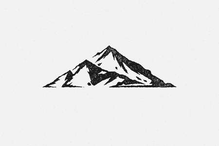 Silhouette mountain range and ravine as symbol of nature exploration hand drawn stamp effect vector illustrationのイラスト素材