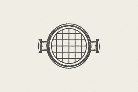 Black grill silhouette as symbol barbecue food preparation hand drawn stamp effect vector illustration.のイラスト素材